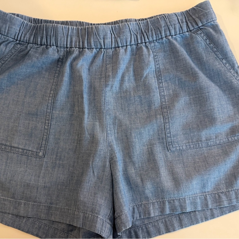 J. Crew Factory Light Blue Chambray Elastic Waist Shorts